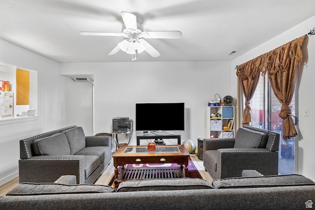 4160 S Oak Meadows Dr W Unit 11, Taylorsville, UT 84123 - living room with a ceiling fan, visible vents, and wood finished floors