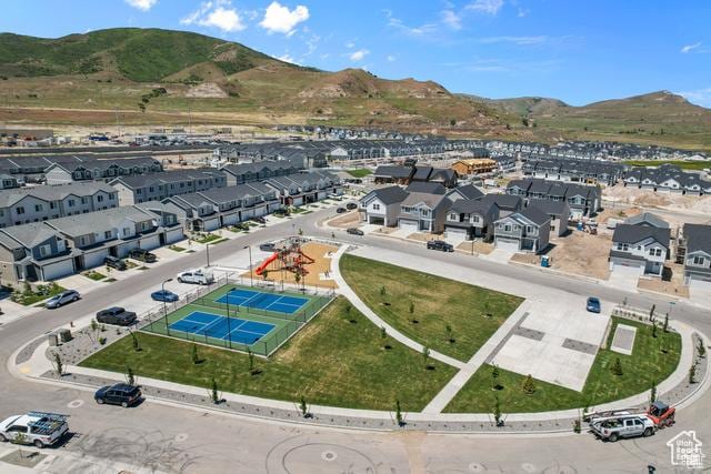aerial view with a residential view and a mountain view