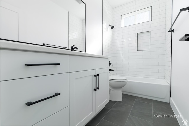 4085 E El Capitan Way, St George, UT 84790 - full bath featuring washtub / shower combination, vanity, baseboards, tile patterned flooring, and toilet