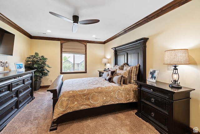 1698 S Amanda Ln E, Saratoga Springs, UT 84045 - bedroom featuring recessed lighting, carpet flooring, a ceiling fan, baseboards, and crown molding