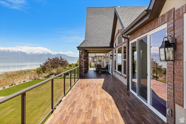1698 S Amanda Ln E, Saratoga Springs, UT 84045 - wooden deck featuring a lawn and a water and mountain view