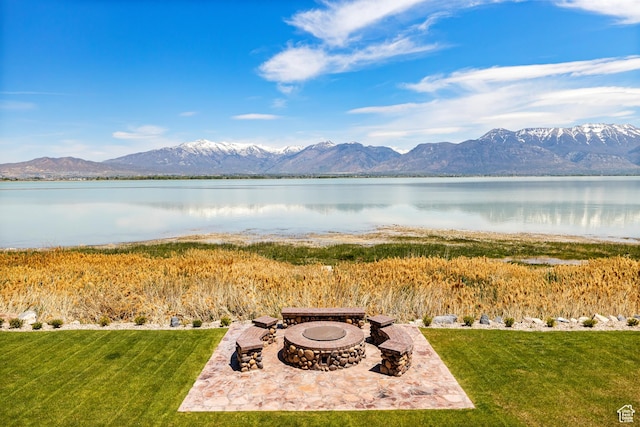 1698 S Amanda Ln E, Saratoga Springs, UT 84045 - view of water feature with an outdoor fire pit and a mountain view