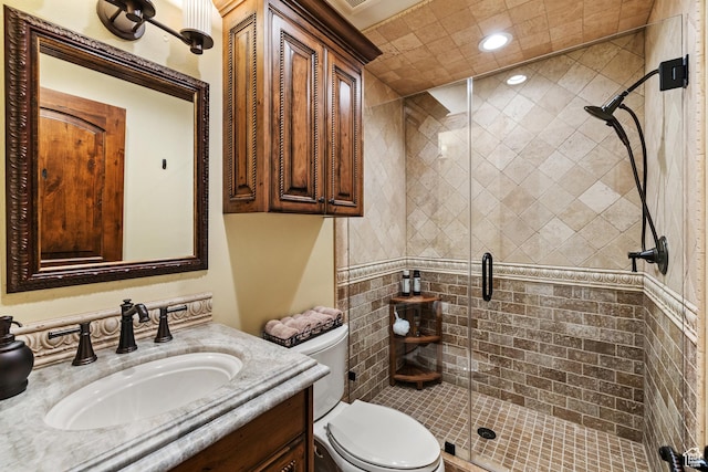 1698 S Amanda Ln E, Saratoga Springs, UT 84045 - bathroom with a stall shower, vanity, toilet, and recessed lighting
