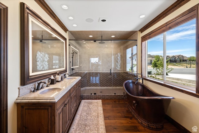 1698 S Amanda Ln E, Saratoga Springs, UT 84045 - full bath with a stall shower, a sink, a freestanding bath, and wood finished floors