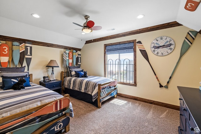 1698 S Amanda Ln E, Saratoga Springs, UT 84045 - bedroom with carpet, crown molding, recessed lighting, ceiling fan, and baseboards
