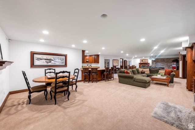 290 E 200 S, Parowan, UT 84761 - dining room with light carpet, bar, baseboards, and recessed lighting