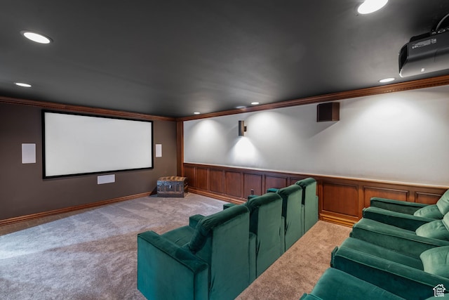 290 E 200 S, Parowan, UT 84761 - cinema room with recessed lighting, a wainscoted wall, light colored carpet, and crown molding