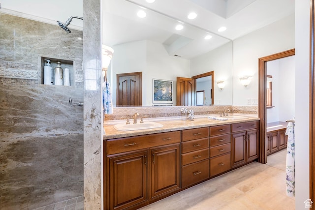 290 E 200 S, Parowan, UT 84761 - full bath with recessed lighting, double vanity, a sink, and a walk in shower