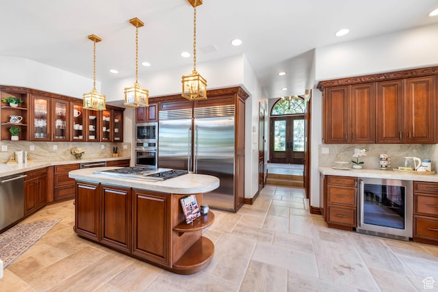 290 E 200 S, Parowan, UT 84761 - kitchen featuring hanging light fixtures, beverage cooler, open shelves, and built in appliances