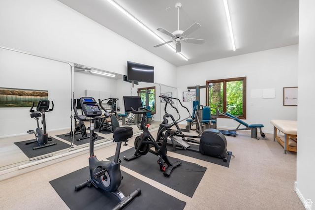 290 E 200 S, Parowan, UT 84761 - workout area with high vaulted ceiling, ceiling fan, and baseboards