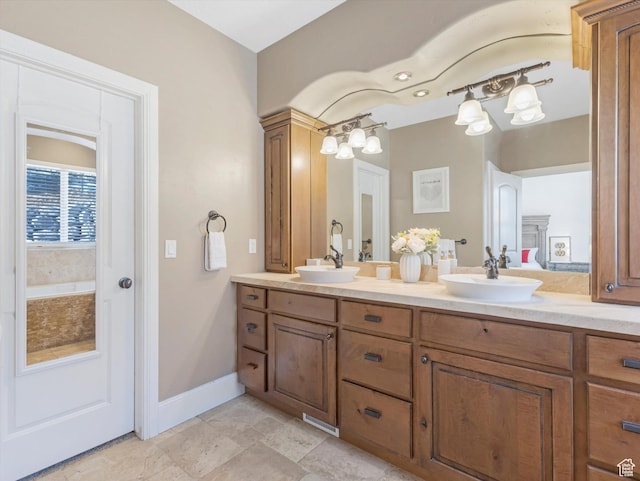 5204 N Eagles View Dr N, Lehi, UT 84043 - full bath with double vanity, baseboards, and stone finish flooring