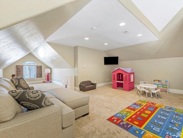 5204 N Eagles View Dr N, Lehi, UT 84043 - game room featuring lofted ceiling, carpet floors, baseboards, and recessed lighting