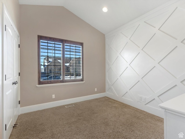 5204 N Eagles View Dr N, Lehi, UT 84043 - carpeted spare room featuring baseboards, vaulted ceiling, and recessed lighting