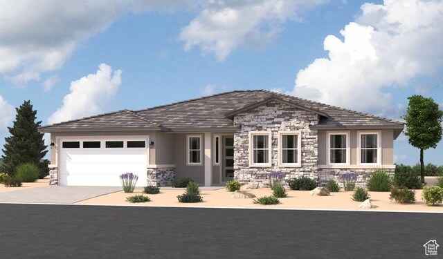 623 S 230 W Unit 3, Ivins, UT 84738 - view of front facade featuring a garage, stone siding, driveway, and stucco siding