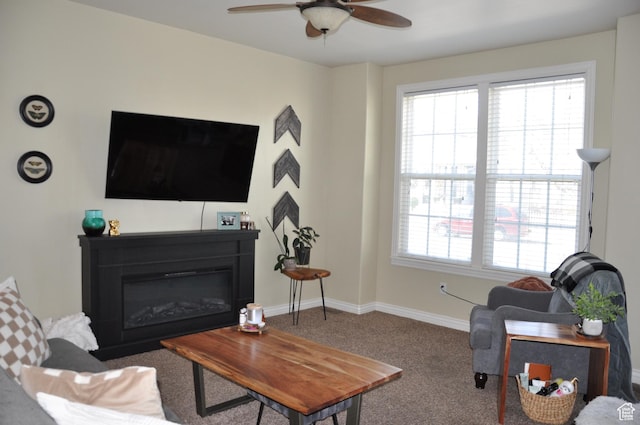 10611 S Oquirrh Lake Rd W, South Jordan, UT 84009 - living room with baseboards, a ceiling fan, carpet flooring, and a glass covered fireplace