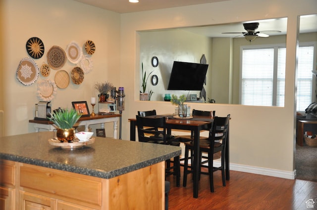 10611 S Oquirrh Lake Rd W, South Jordan, UT 84009 - dining space featuring ceiling fan, baseboards, and dark wood-style flooring