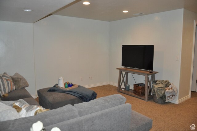 10611 S Oquirrh Lake Rd W, South Jordan, UT 84009 - living room with visible vents, baseboards, carpet, and recessed lighting