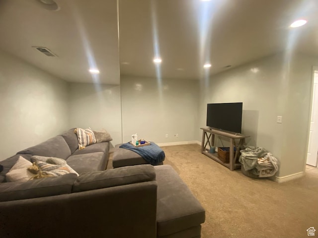 10611 S Oquirrh Lake Rd W, South Jordan, UT 84009 - living room with recessed lighting, baseboards, visible vents, and carpet