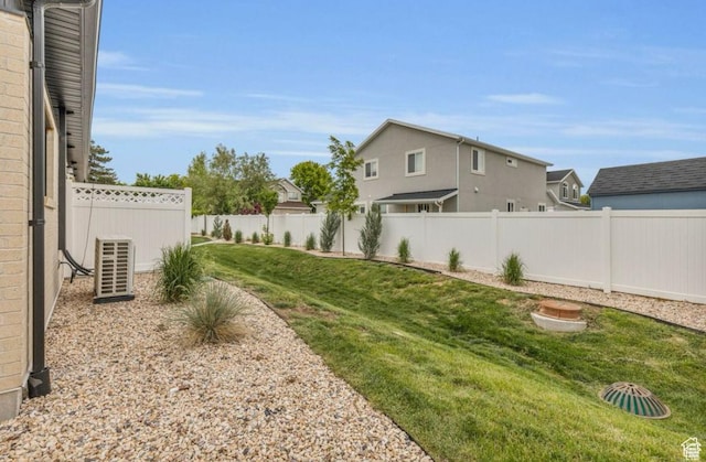 view of yard with a fenced backyard