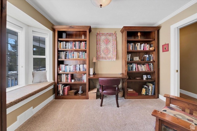 243 Eastridge E, Logan, UT 84321 - living area with baseboards, visible vents, crown molding, and carpet flooring
