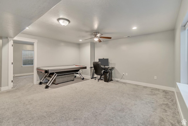 playroom with recessed lighting, carpet flooring, and baseboards