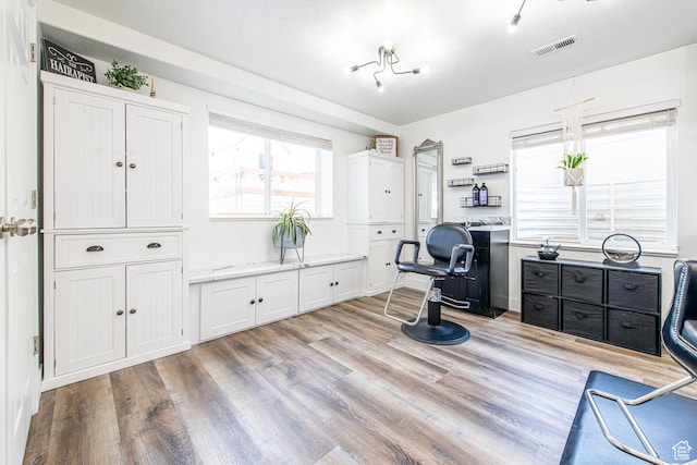 office featuring visible vents and light wood finished floors