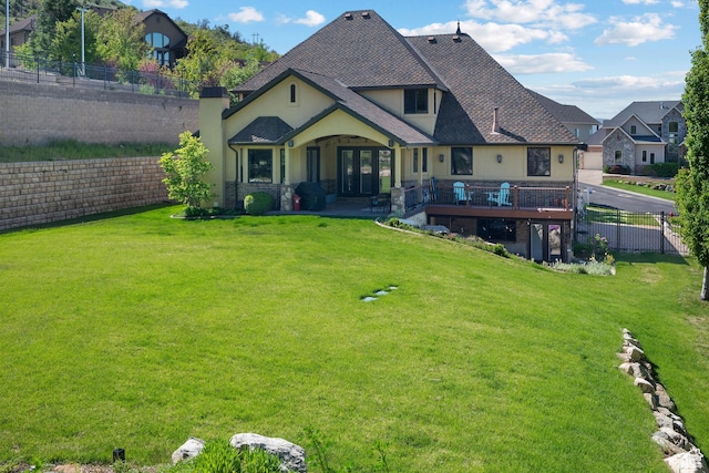 267 E Lucky Star Way, Farmington, UT 84025 - back of house featuring stucco siding, a wooden deck, stone siding, and a patio area