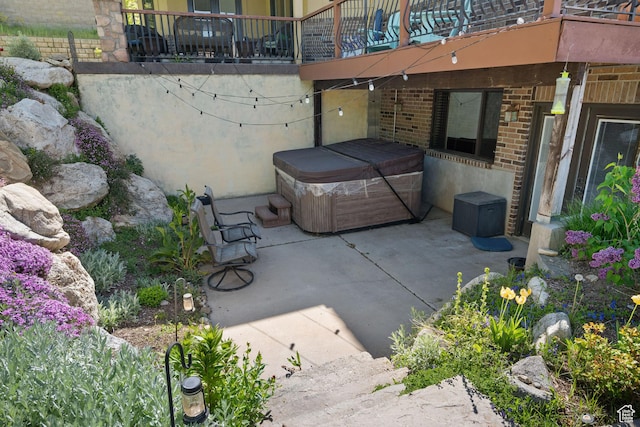 267 E Lucky Star Way, Farmington, UT 84025 - view of patio / terrace featuring a hot tub and a balcony