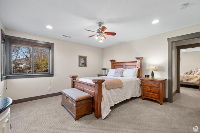 267 E Lucky Star Way, Farmington, UT 84025 - bedroom featuring light carpet, recessed lighting, baseboards, and ceiling fan