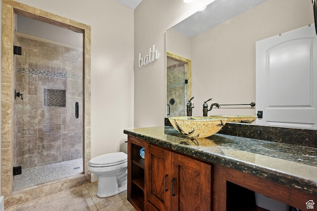 267 E Lucky Star Way, Farmington, UT 84025 - bathroom with toilet, a stall shower, tile patterned flooring, and vanity