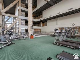 560 E S Temple N Pl 102, Salt Lake City, UT 84102 - exercise room with a towering ceiling and carpet floors