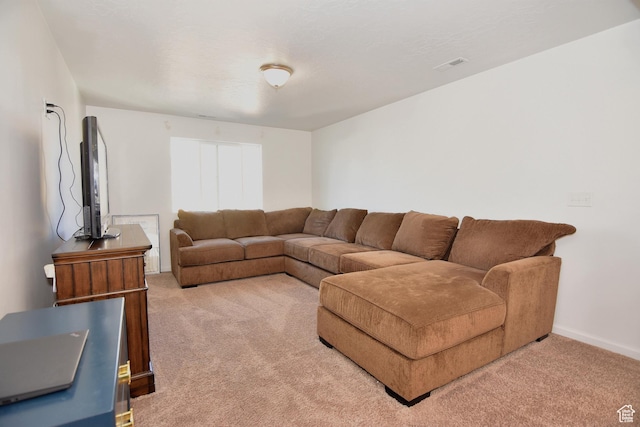 2292 N Elderberry Dr W, Saratoga Springs, UT 84045 - living room featuring light carpet, visible vents, and baseboards