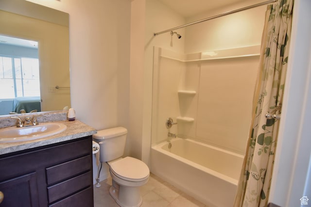 2292 N Elderberry Dr W, Saratoga Springs, UT 84045 - full bathroom with shower / bath combination with curtain, tile patterned flooring, vanity, and toilet