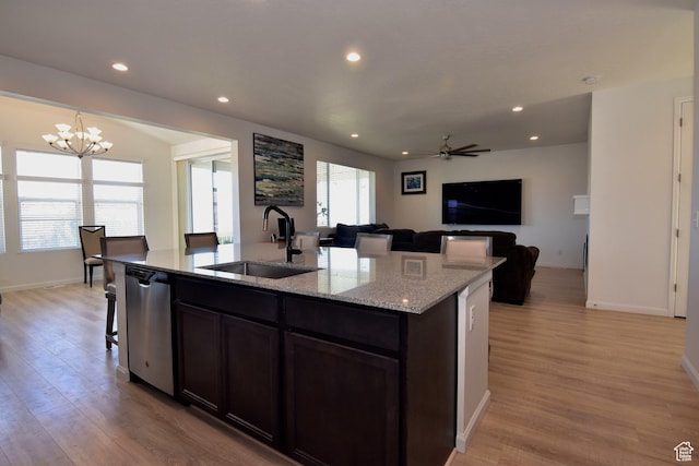 2292 N Elderberry Dr W, Saratoga Springs, UT 84045 - kitchen with open floor plan, a sink, an island with sink, and stainless steel dishwasher