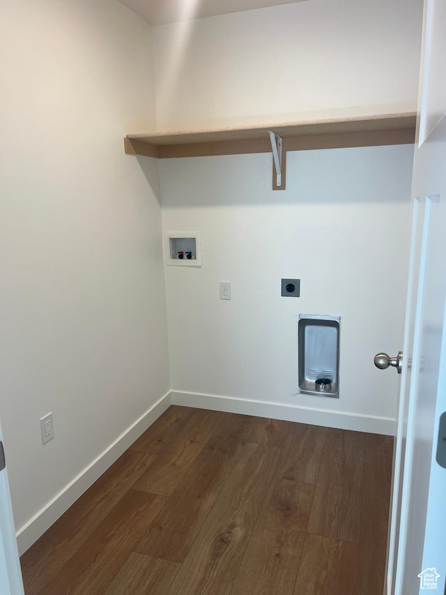 492 W Quartz Rd Unit 8019, Tooele, UT 84074 - washroom with laundry area, baseboards, hookup for a washing machine, dark wood-style floors, and hookup for an electric dryer