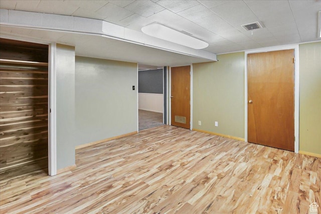 finished below grade area with wood finished floors and visible vents