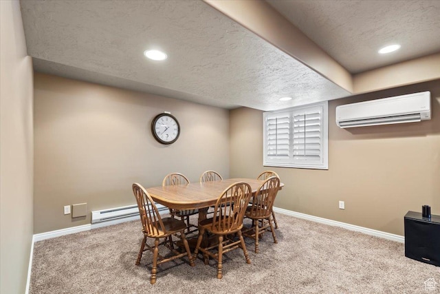 1004 W 4050 S, Riverdale, UT 84405 - carpeted dining space with baseboards, a baseboard radiator, a textured ceiling, an AC wall unit, and recessed lighting