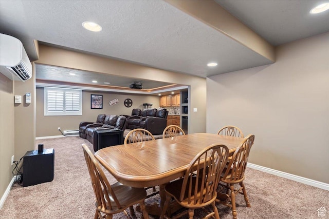 1004 W 4050 S, Riverdale, UT 84405 - dining space with recessed lighting, a wall mounted AC, carpet flooring, a textured ceiling, and baseboards