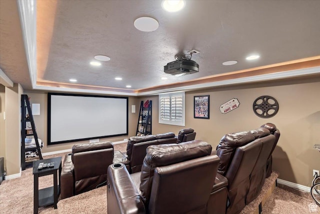 1004 W 4050 S, Riverdale, UT 84405 - home theater with a textured ceiling, a tray ceiling, and carpet flooring