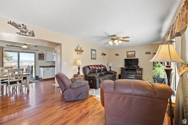 879 E Main St, Mount Pleasant, UT 84647 - living area with ceiling fan, a textured ceiling, and wood finished floors