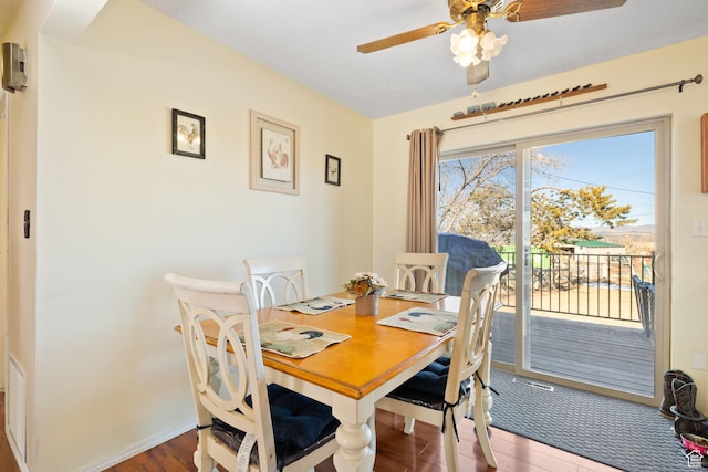 879 E Main St, Mount Pleasant, UT 84647 - dining area featuring a ceiling fan, baseboards, and wood finished floors