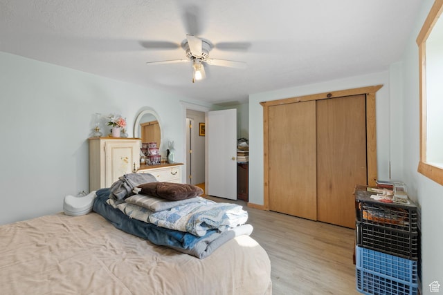 879 E Main St, Mount Pleasant, UT 84647 - bedroom with a ceiling fan, a closet, and light wood finished floors