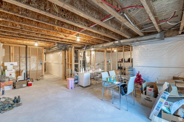 view of unfinished basement