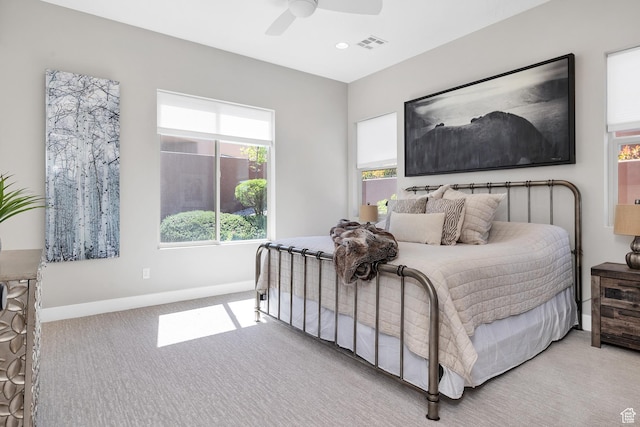 5417 W Copper Cliffs Way, Hurricane, UT 84737 - carpeted bedroom featuring baseboards, visible vents, ceiling fan, and recessed lighting