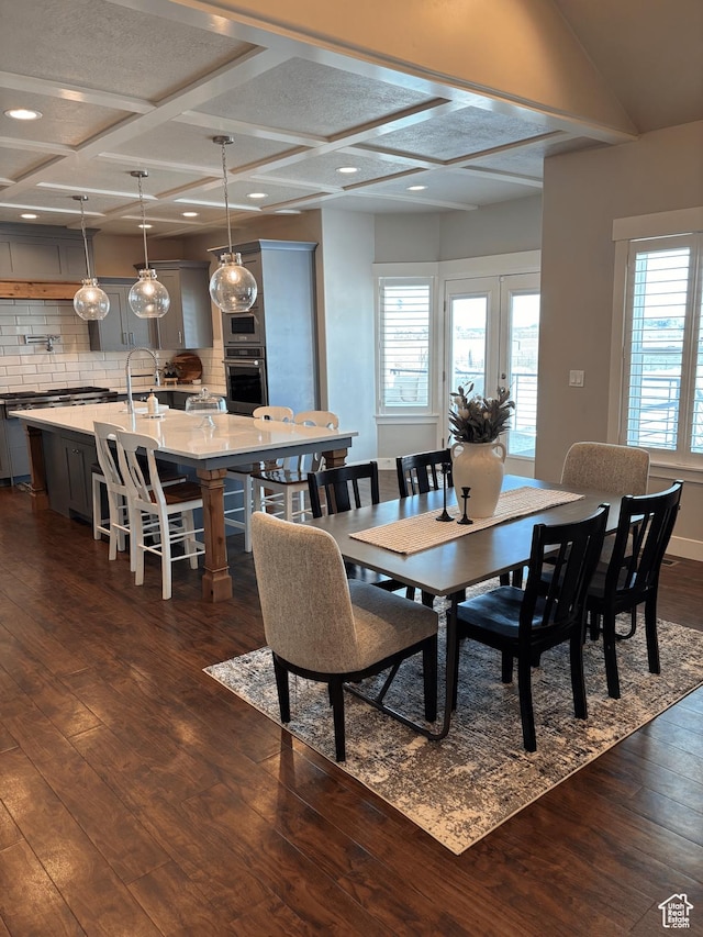 3385 S 2700 W, West Haven, UT 84401 - dining space featuring dark wood-style flooring, coffered ceiling, beam ceiling, and recessed lighting