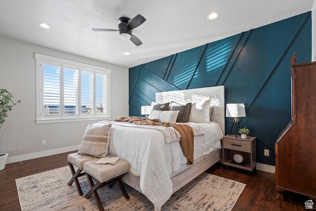 bedroom featuring recessed lighting, baseboards, and wood finished floors