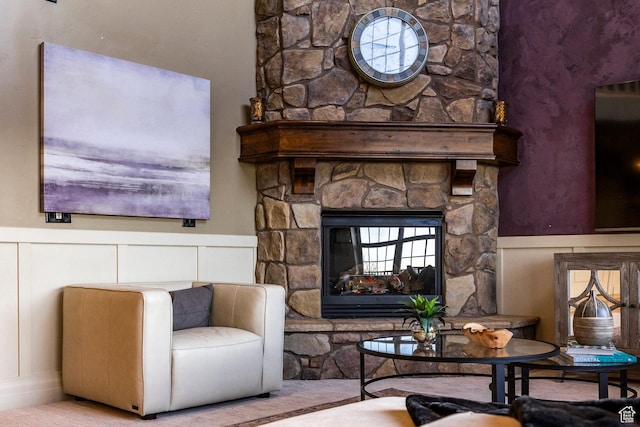 14794 S Vintage View Ln, Draper, UT 84020 - living room with a wainscoted wall, a fireplace, and a decorative wall