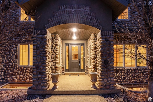 14794 S Vintage View Ln, Draper, UT 84020 - doorway to property featuring stone siding