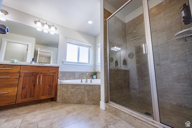 7912 N Secretariat Rd, Eagle Mountain, UT 84005 - bathroom with a shower stall, vanity, and a garden tub