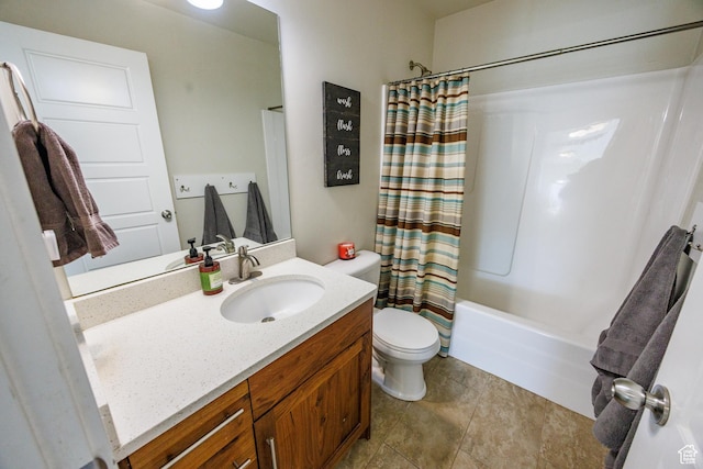 7912 N Secretariat Rd, Eagle Mountain, UT 84005 - full bathroom featuring vanity, tile patterned floors, toilet, and shower / bathtub combination with curtain